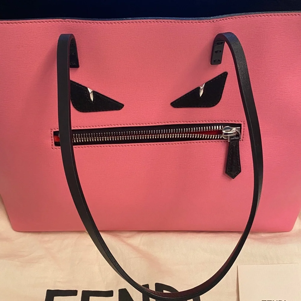 Fendi Monster Vitello Elite Cuojo Buggies roll tote Pink Tote with Black Accents - Picture 2 of 14